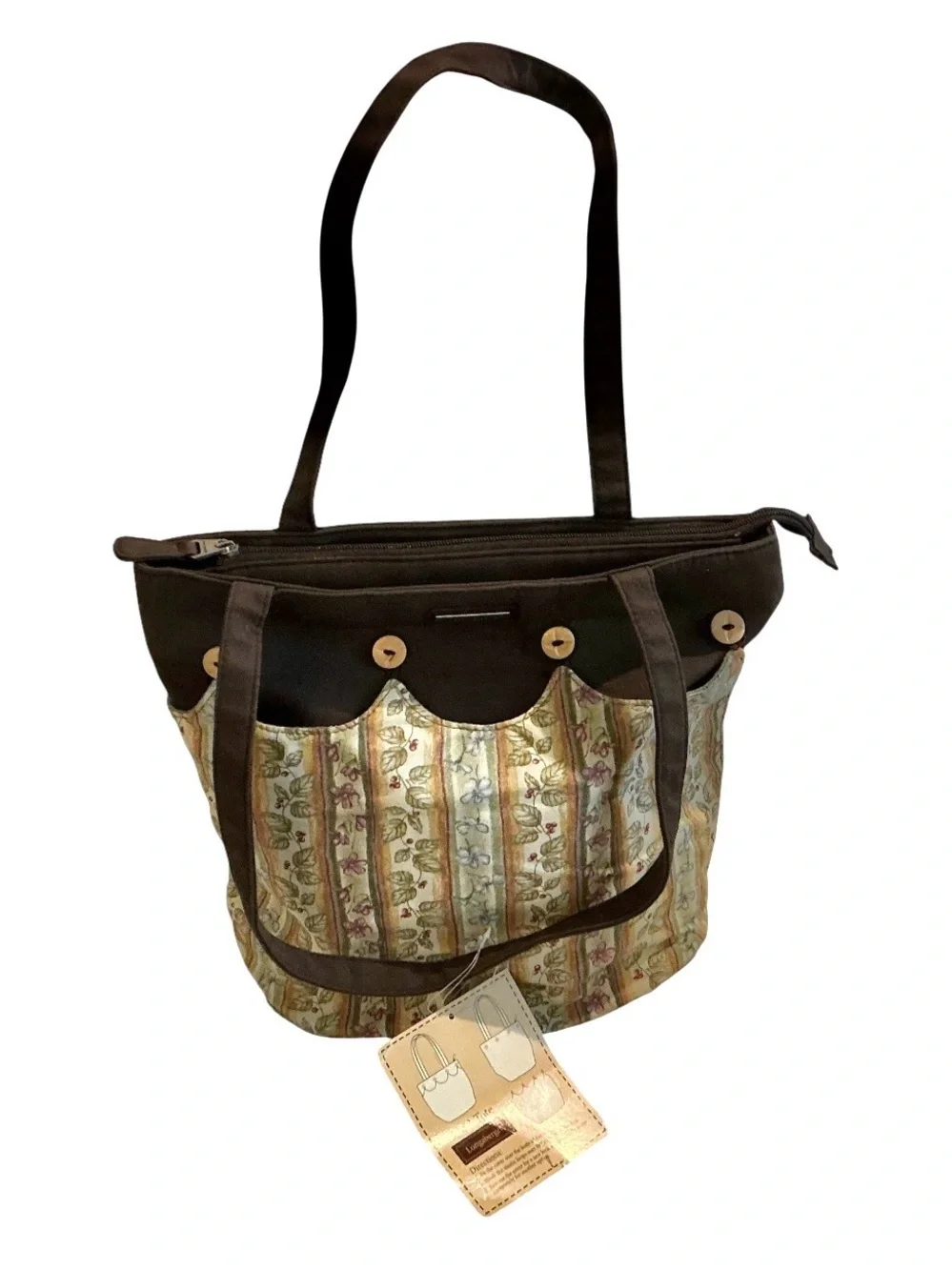 Longaberger Homestead 3-in-1 Tote NWT Reversible Floral Brown Shoulder Bag